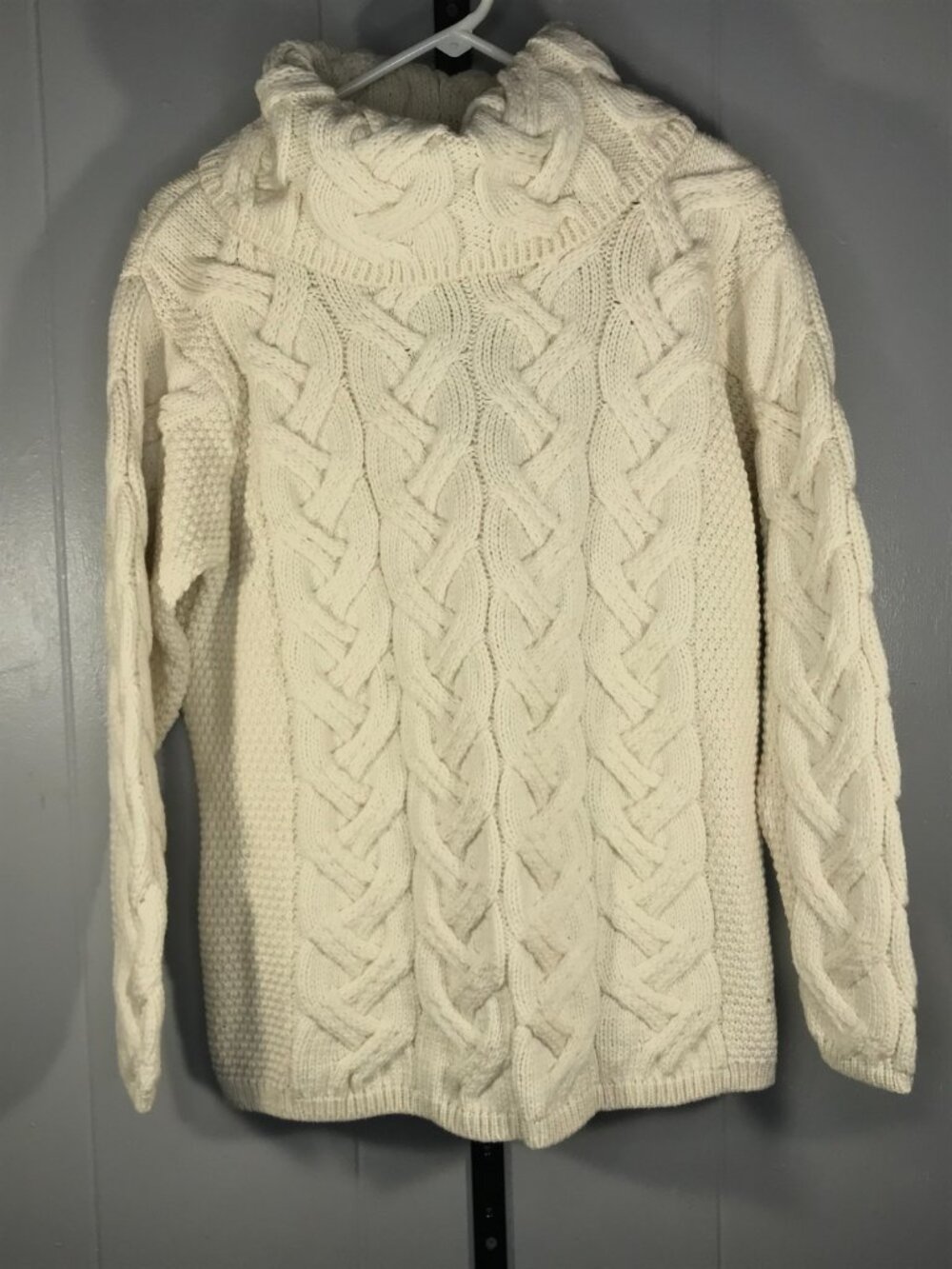 NWT Aran Woollen Mills Super Soft Merino Cable-Knit Sweater Ivory Cowl Neck XL